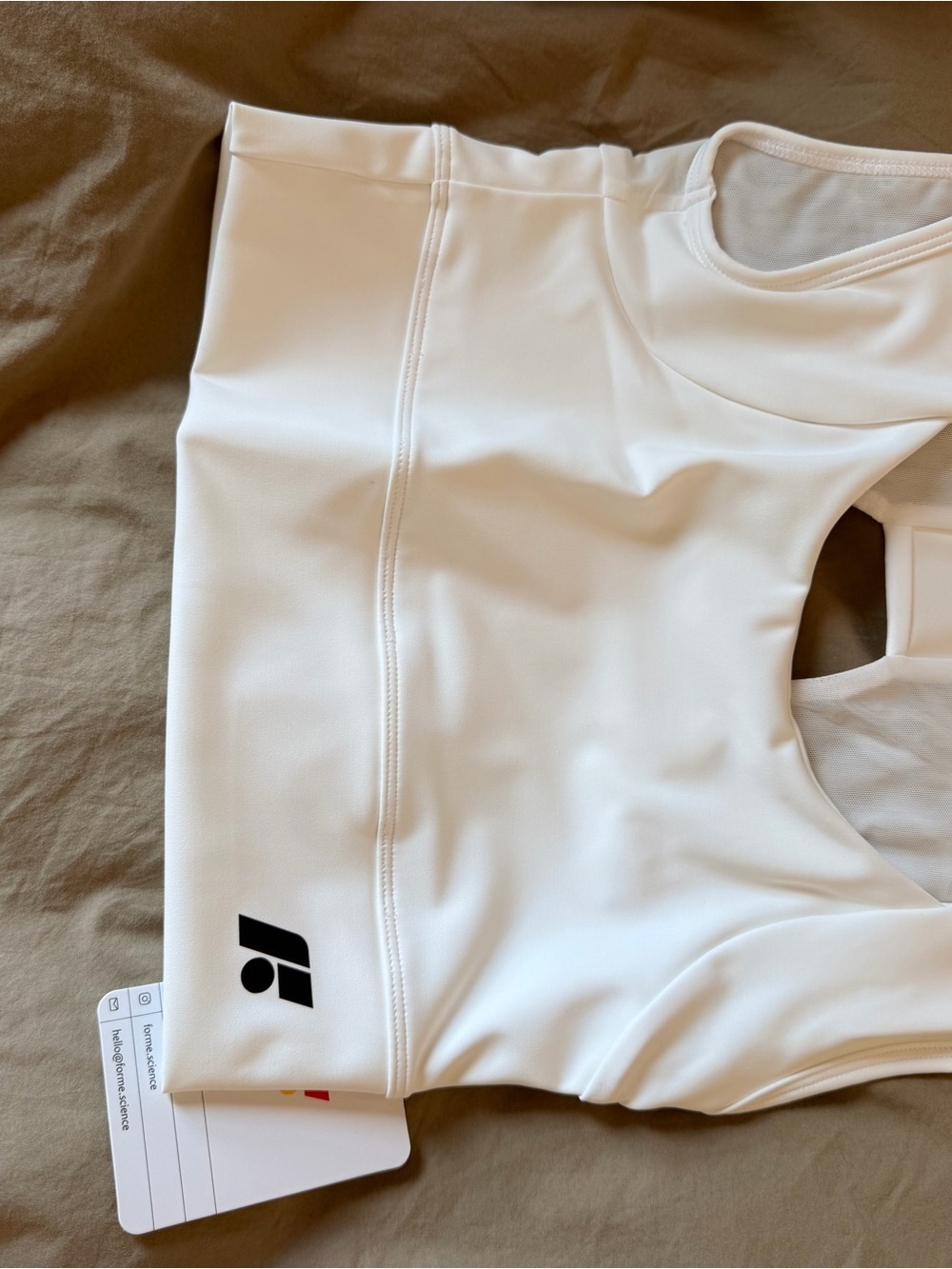 Square Neck White Crop Sports Bra with Black Logo - Picture 4 of 6